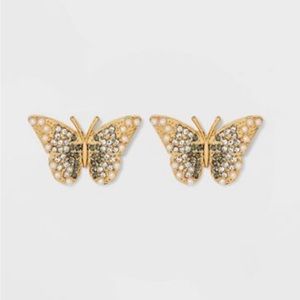 ✨2/15$✨SUGARFIX by BaubleBar Crystal Wings Butterfly Stud Earrings - Gold - NWT